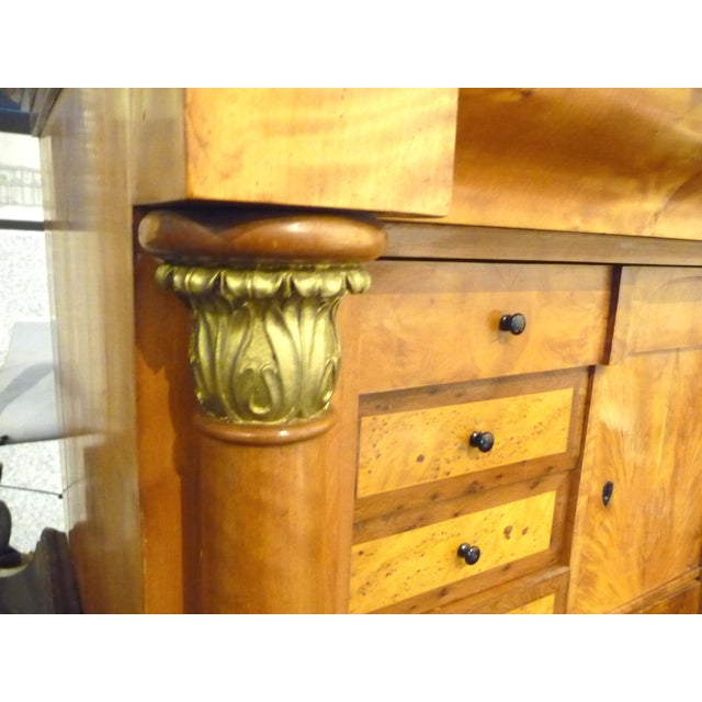 Gold Mid 19th Century Biedermeier Large Cabinet Secretary Desk Golden Glowing Wood For Sale - Image 8 of 9