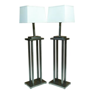 Mid Century George Kovacs Style Skyscraper Steel Architectural Floor Lamps with Shades For Sale