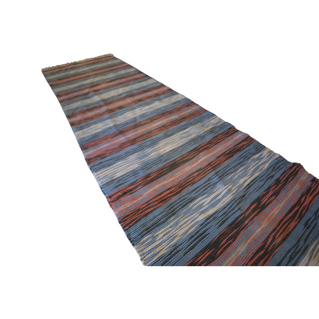 Vintage Swedish Handwoven Rag Rug in Blue and Red Tones, 1960s For Sale - Image 4 of 7