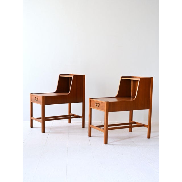 Scandinavian Bedside Tables with Double Top, 1960s, Set of 2 For Sale - Image 3 of 10