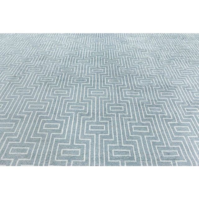 Contemporary Geometric Blue White Bamboo Silk Rug by Doris Leslie Blau For Sale - Image 4 of 6