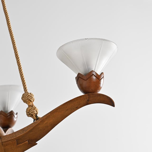 Carved Oak Chandelier, 1920s For Sale - Image 3 of 10