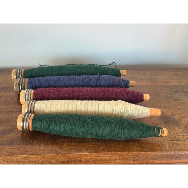 Dark Green Antique Textile Weaving Bobbins Set of 5 For Sale - Image 8 of 12