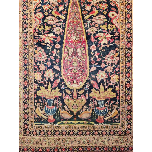 Textile 19th Century Persian Kerman Lavar Rug, Hand-Knotted Wool, Tree of Life Pattern, Navy & Ivory, 4x6 For Sale - Image 7 of 13