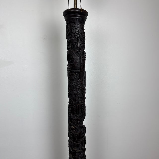 Early 20th Century Early 20th Century Hand Carved Ebonized, Wood, Chinese Floor Lamp For Sale - Image 5 of 12