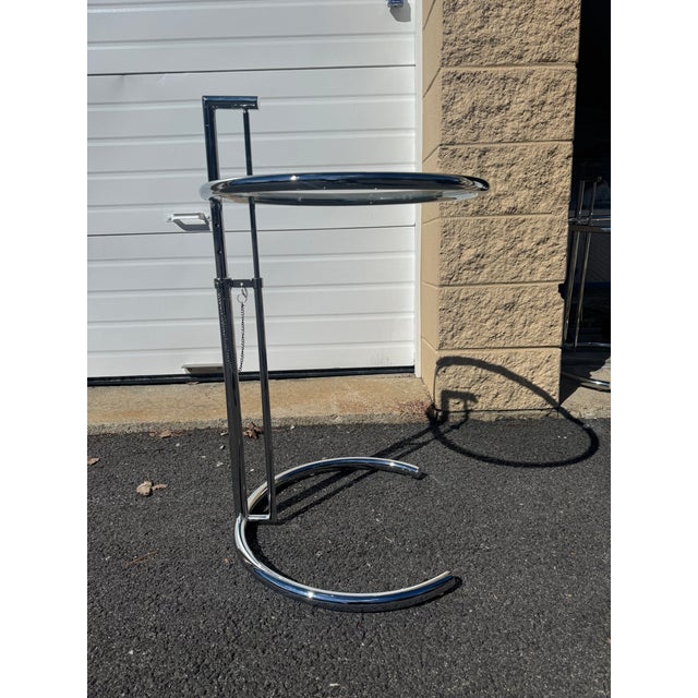 Pair of Design Within Reach Adjustable Glass Side Tables – Chrome (Eileen Gray Style) For Sale In Boston - Image 6 of 11