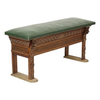 Renaissance Revival Sculpted Oak Bench, 20th Century For Sale