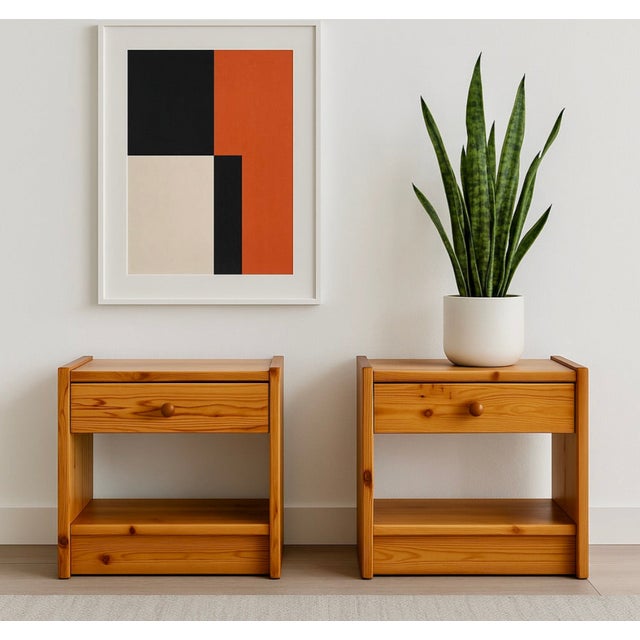 Pair Swedish Mid Century Modern Pine Nightstands, C. 1970’s For Sale - Image 9 of 13