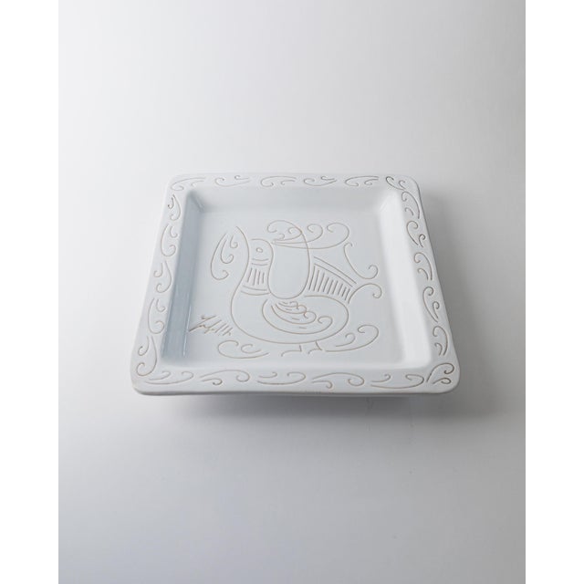 Vintage Ceramic Plate in White Ceramic with Etched Rooster Motif Relief, 1960s For Sale - Image 9 of 13