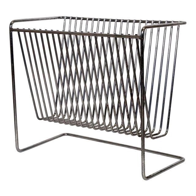 Vintage Minimalist Chrome Magazine Rack by Arthur Umanoff Postmodern For Sale