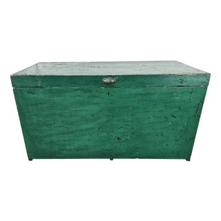 Large Green Painted Wooden Travel Trunk, 1950 For Sale
