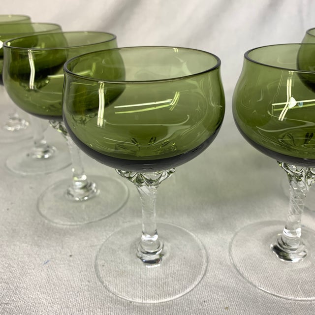Mid-Century Modern Vintage Sasaki Coronation Avocado Green Crystal Wine and Champagne Glasses - Set of 8 For Sale - Image 3 of 4