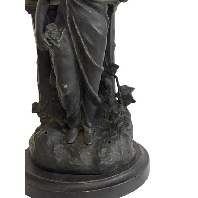 Antique Antimony Table Lamp with Female Figure, Early 20th Century For Sale - Image 4 of 9