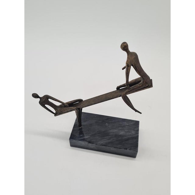 1970s Vintage Figurative Sculpture Scene of Balance in Patinated Metal, 1970s For Sale - Image 5 of 10