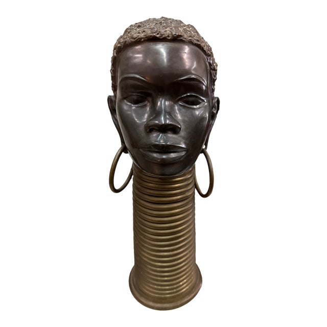 Vintage Nubian Bronze African Head Sculpture For Sale