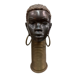 Vintage Nubian Bronze African Head Sculpture