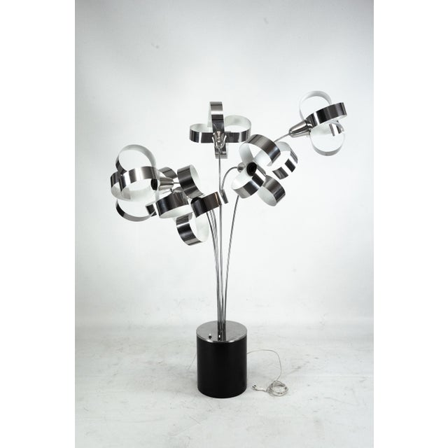 Space Age Italian Metal Floor Lamp with Floral Shades, 1970s For Sale - Image 14 of 14