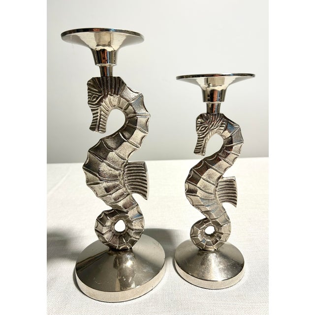 Metal MCM Andrea by Sadek Silverplate Seahorse Candlestick Holders - A 4 Piece Set For Sale - Image 7 of 9