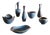Mid-Century Swedish Blue Brown Ceramic Bowls and Vases by Gunnar Nylund for Rörstrand, 1950s, Set of 7 For Sale