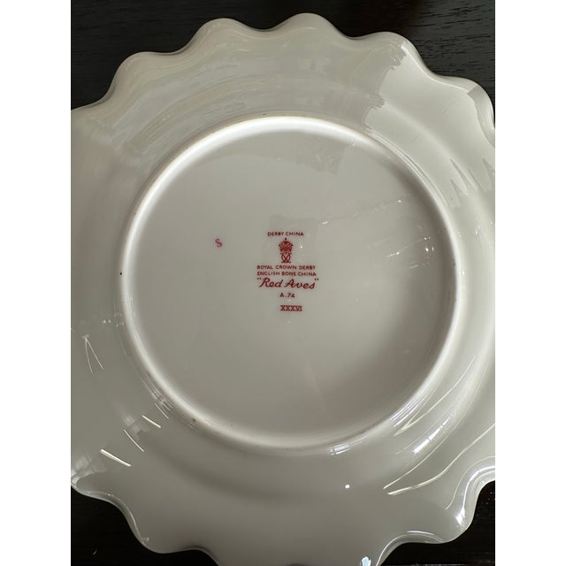 Late 20th Century Late 20th Century Royal Crown Derby “Red Aves” Fluted Dessert Plates, 8.75” - Set of 12 For Sale - Image 5 of 12