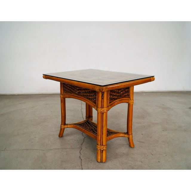 John McGuire 1980’s Boho Chic Rattan & Glass End Table For Sale - Image 4 of 12