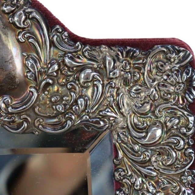 Victorian Floral Repousse Embossed Sterling Silver Dresser Mirror C1900 For Sale - Image 4 of 9