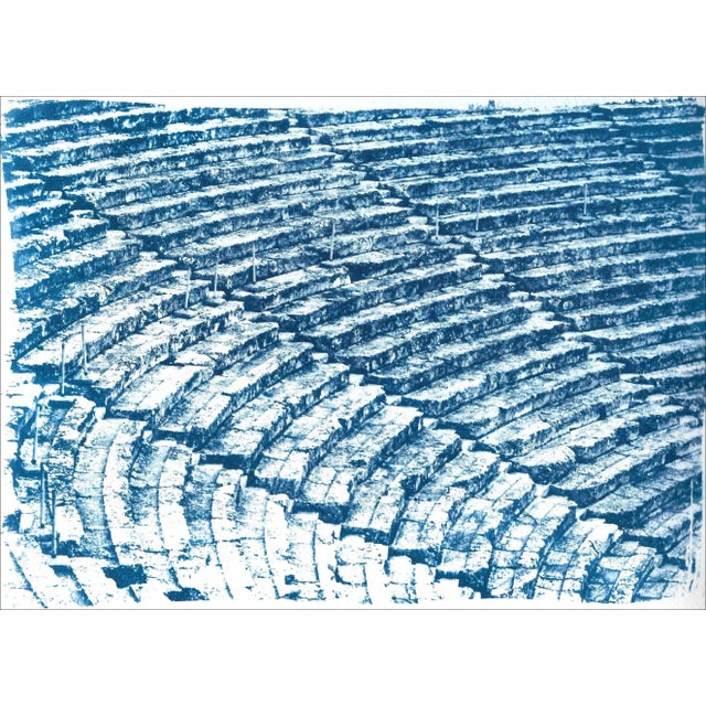 Ancient Roman Amphitheater, 100x70cm Cyanotype on Watercolor Paper, Greek Architecture Blueprint For Sale - Image 13 of 13