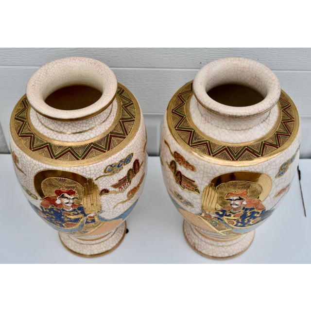 Antique Pair of Japanese Satsuma Moriage Ceramic Vase For Sale - Image 9 of 17