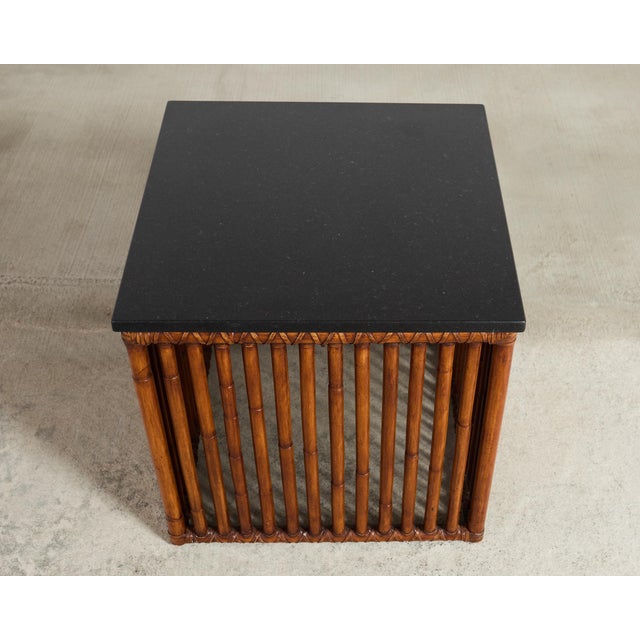Pair of McGuire Bamboo Cube Granite Top Drinks Tables For Sale - Image 9 of 18