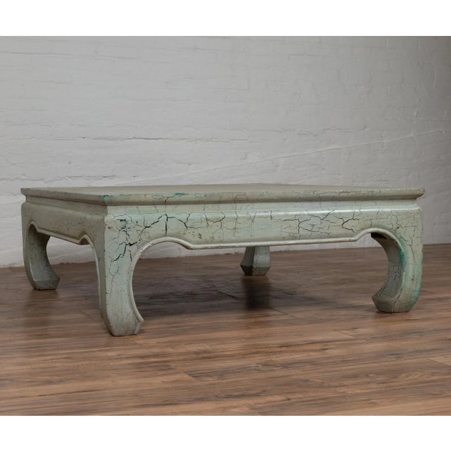 Vintage Thai Teak Coffee Table with Mint Green Distressed Finish and Chow Legs For Sale In New York - Image 6 of 13
