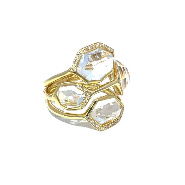 Ippolita 18k Yellow Gold Rock Crystal Quartz and Diamond Ring, Size 6.75 For Sale - Image 9 of 9