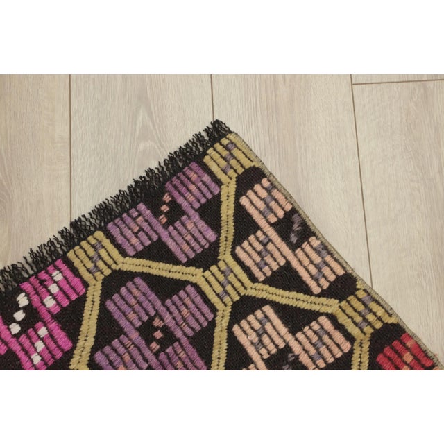 Textile 1960s Tribal Ikat Geometric Black Hand Knotted Kilim Rug For Sale - Image 7 of 13