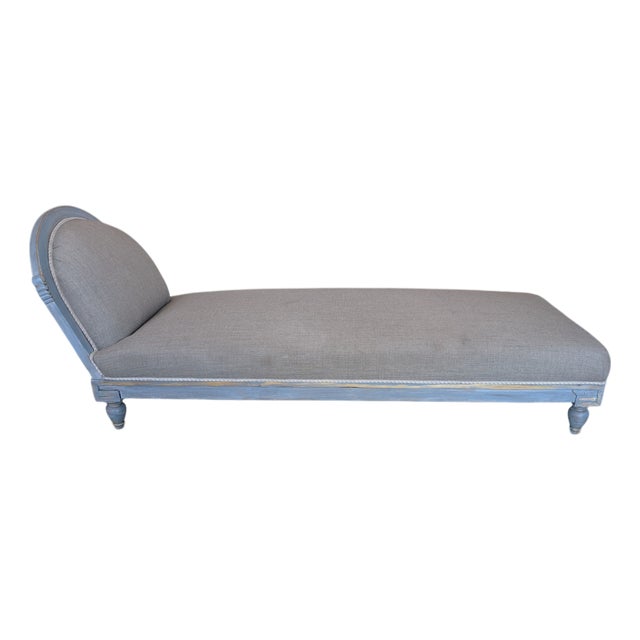 Chaise Lounge in Wood and Hand-Decorated Fabric For Sale