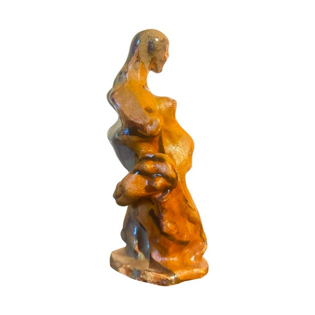 Late 20th Century Raku Fired Pregnant Mother & Child Abstract Modernist Clay Sculpture | Fertility Reimagined For Sale - Image 11 of 12