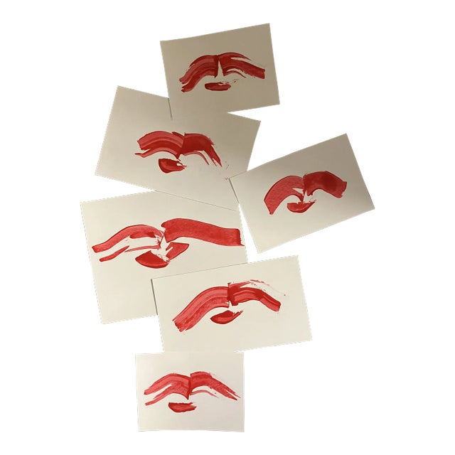 Contemporary 6 Flying Red Lips Paintings -Set of 6 For Sale