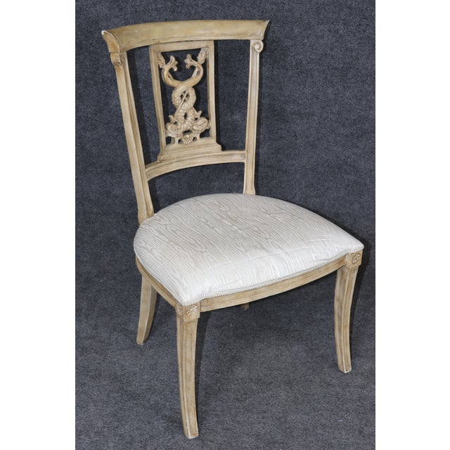 Textile Set of 4 19th C. Italian Directoire Style Painted Dolphin Arm Dining Chairs For Sale - Image 7 of 15