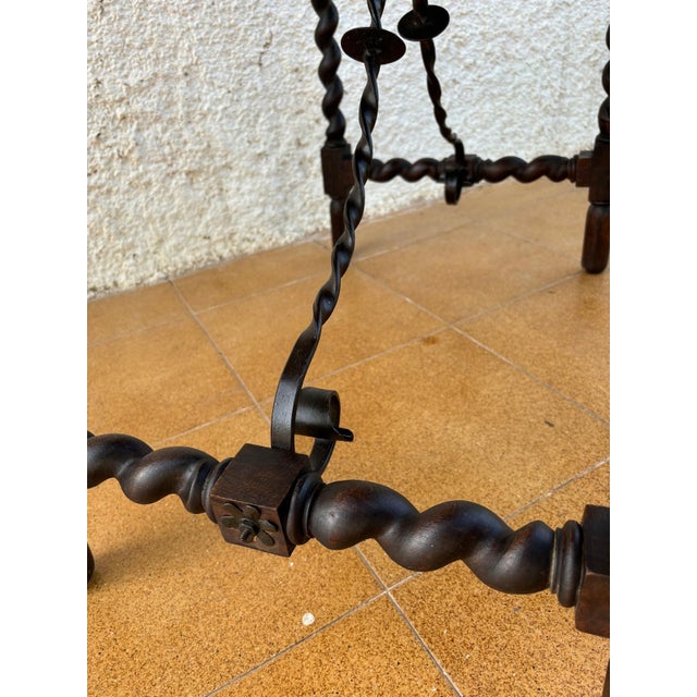 Brown 19th Century Spanish Side Table with Cared Turned Legs and Iron Stretcher, 1850 For Sale - Image 8 of 18
