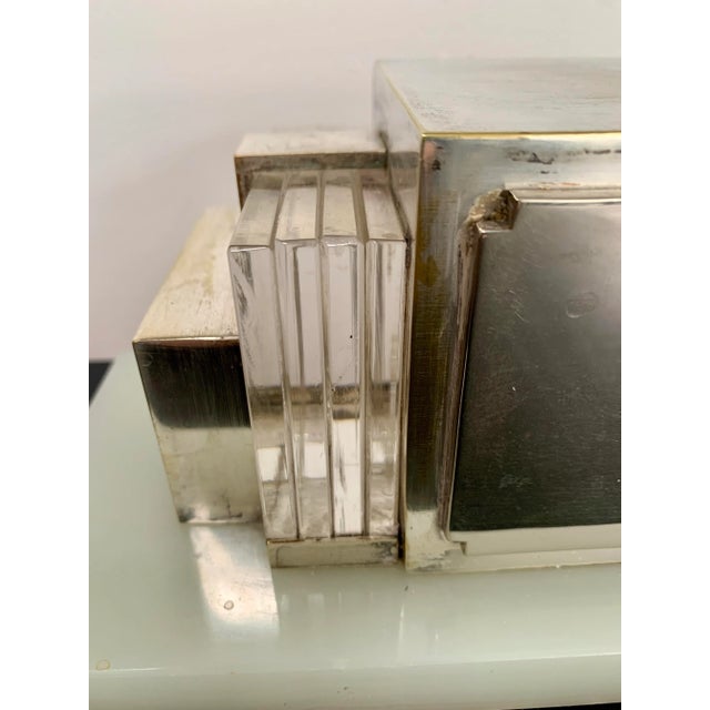 Metal 1930s Art Deco Silver Onyx Lawson Mantle Clock Model 975 For Sale - Image 7 of 11