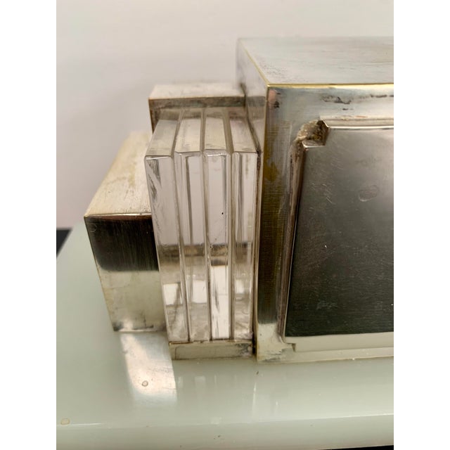 Metal 1930s Lawson Art Deco Silver Onyx Mantle Clock Model 975 For Sale - Image 7 of 11