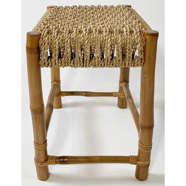 Mid 20th Century Vintage Woven Rope and Bamboo Stool For Sale - Image 5 of 9