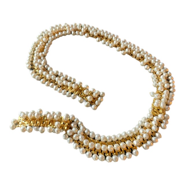 1980s Christian Dior Faux Pearl Gold Link Belt For Sale