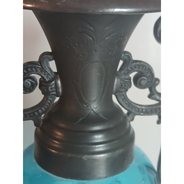 Early 20th Century Rare Pair Antique WMF Art Nouveau Blue Glass Vases Silverplate Metalwork c.1900 For Sale - Image 5 of 9