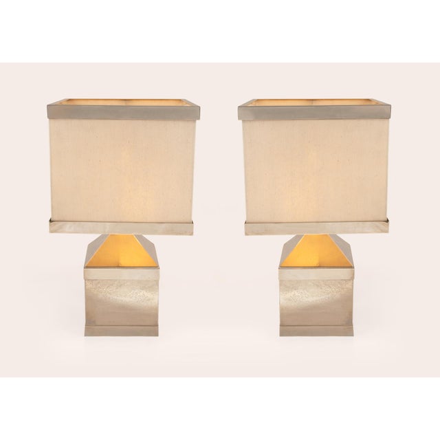 Large Geometric Metal Table Lamps, Italy, 1970s, Set of 2 For Sale - Image 4 of 6