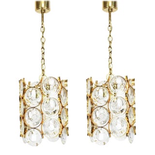 Petite German Gilded Brass Pendants by Sciolari for Palwa, 1970s, Set of 2 For Sale