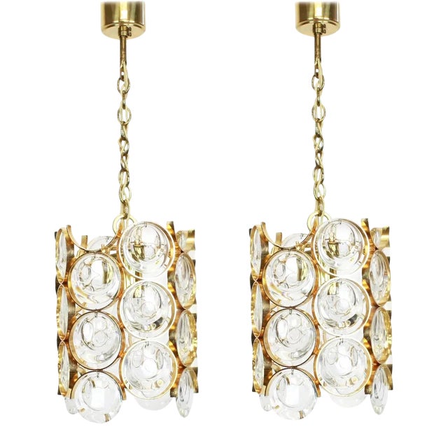 Petite German Gilded Brass Pendants by Sciolari for Palwa, 1970s, Set of 2 For Sale