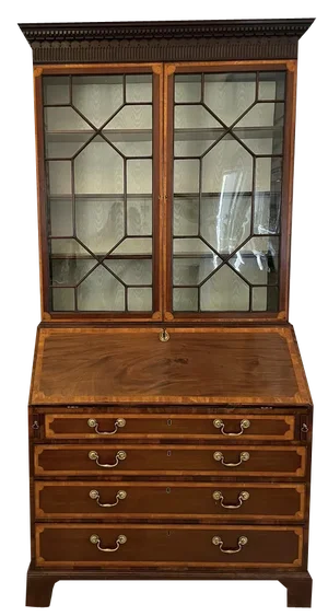 George III Mahogany Inlaid Bureau Bookcase, 1800s