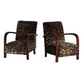 Deco Armchairs in Animalier Fabric, 1930s, Set of 2 For Sale