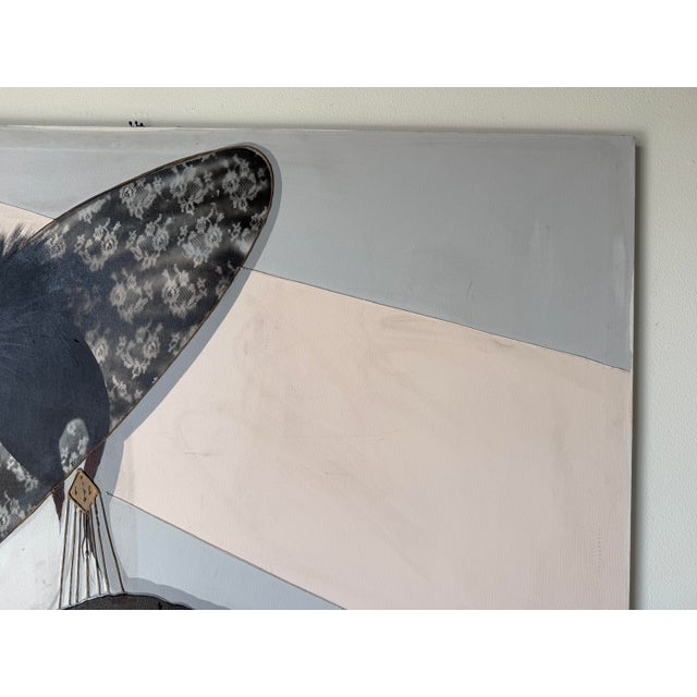 Textile Large 1980s Postmodern Art Deco Style Woman Portrait Acrylic on Canvas Painting – Signed For Sale - Image 7 of 16