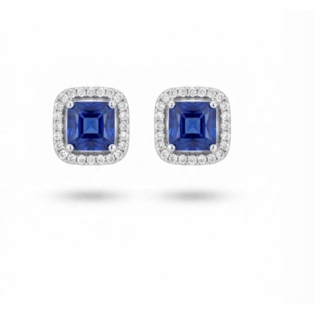 Blue Natural 1.80Cts Blue Sapphire & 0.28Cts Diamond Earring in 18k Gold For Sale - Image 8 of 8