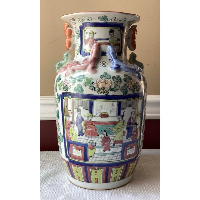 1950s Large Vintage Chinese Porcelain Famille Rose Vase, 3-D Lizard Design, Marked, 14"t For Sale - Image 5 of 12